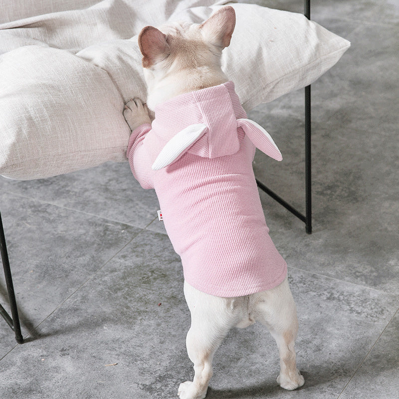 Classic Dog Hoodie in Light Grey & Pink